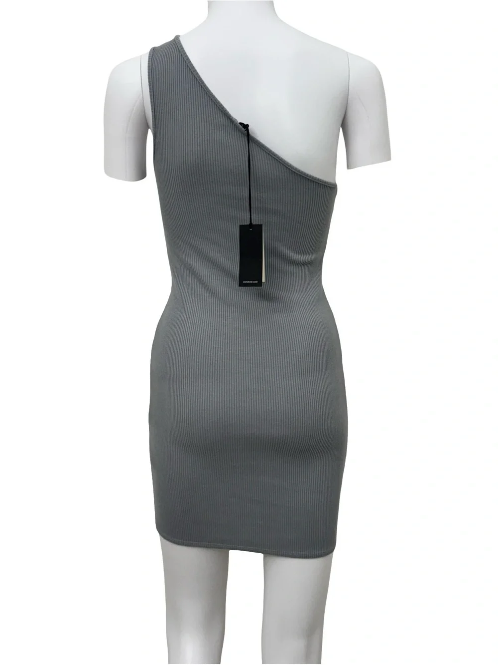 NWT MONROW XS Gray Ribbed One Shoulder Cutout Bodycon Mini Dress
